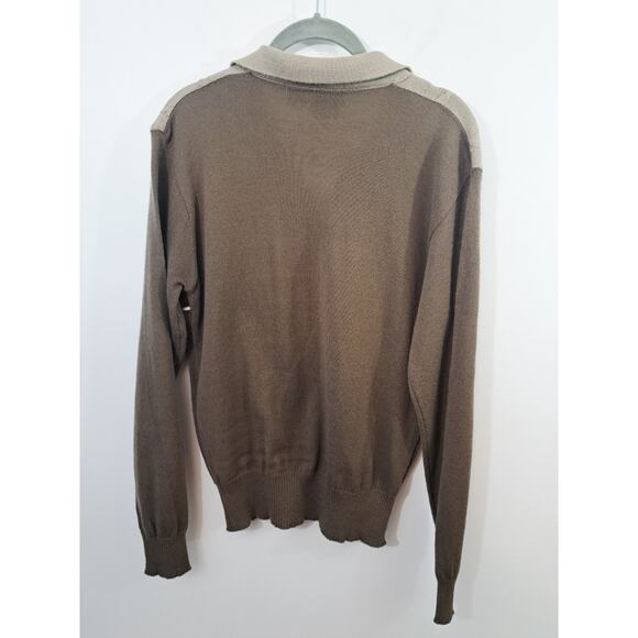 Justin Blake Vintage Men's Tan Stripe Collared Sweater V-neck Size Medium - Picture 2 of 4